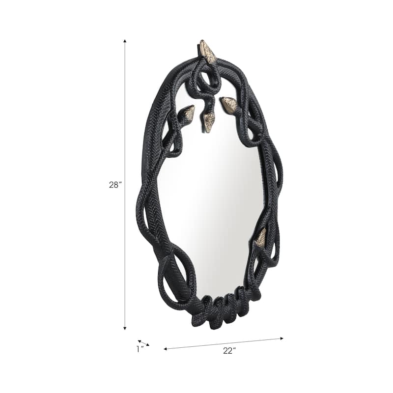 Aluminum Modern Glam Snake-Inspired Wall Mirror - 28" Black and Gold - 22" x 1" x 28"