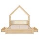 preview thumbnail 7 of 7, Queen Size House-shaped Bed with Half-guard, Wooden Platform Bed with Two Recess Handle Drawers, Natural