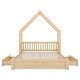 preview thumbnail 5 of 22, Queen Wood House Bed with Guardrails and 2-Storage Drawers, Natural