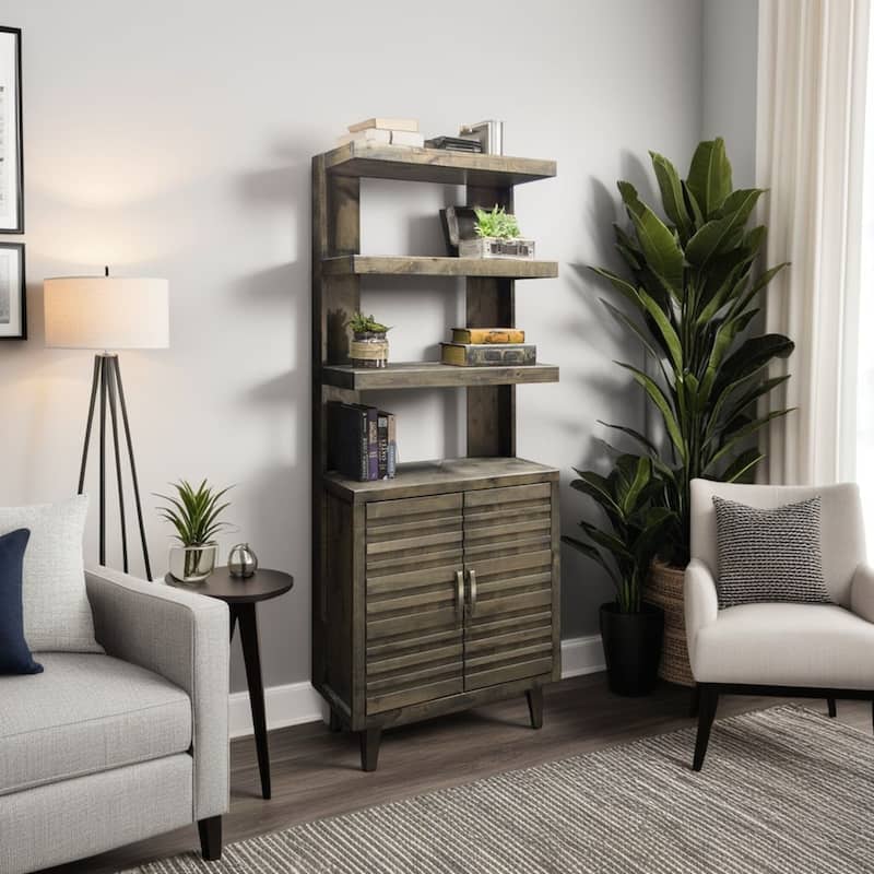 Bridgevine Home Avondale 78 Inch High Bookshelf Pier, No Assembly Required, Charcoal-Brown Finish - Charcoal