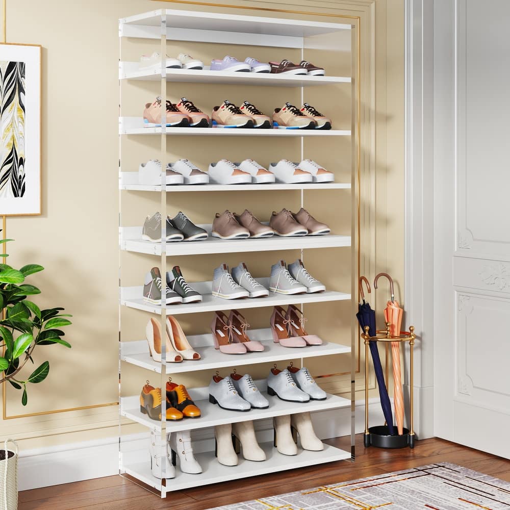 9-Tier Wood Shoe Storage Rack with Acrylic Side for Entryway