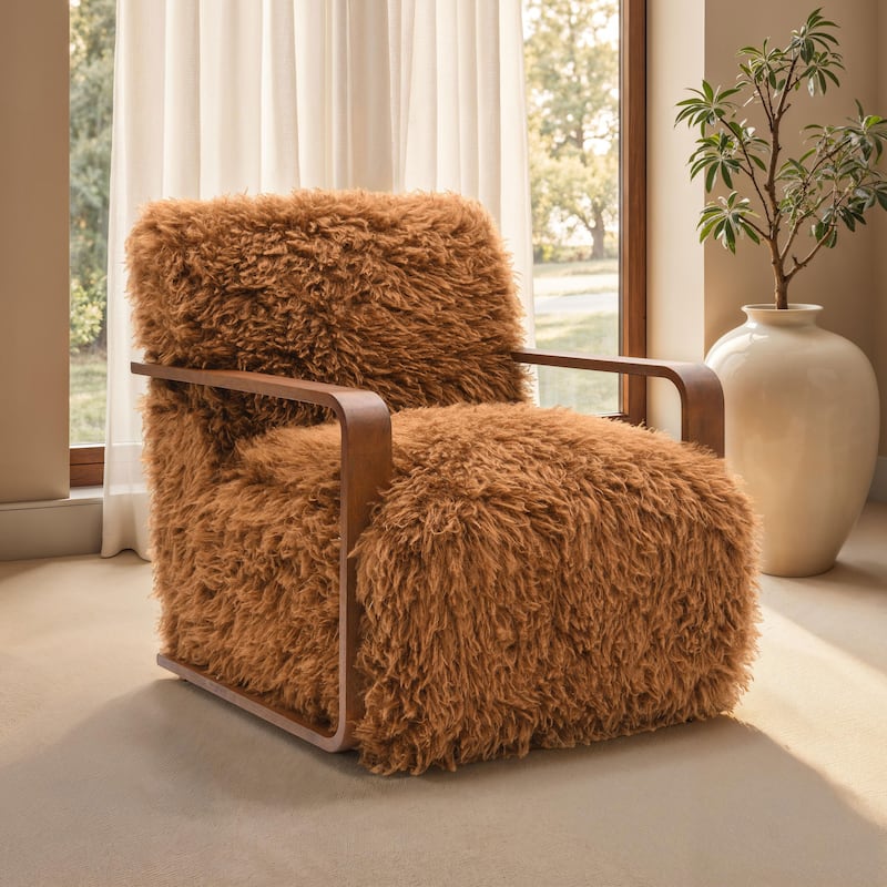 Furniture of America Neyra Modern 28-inch Faux Fur Accent Arm Chair - Camel Brown Long-Haired