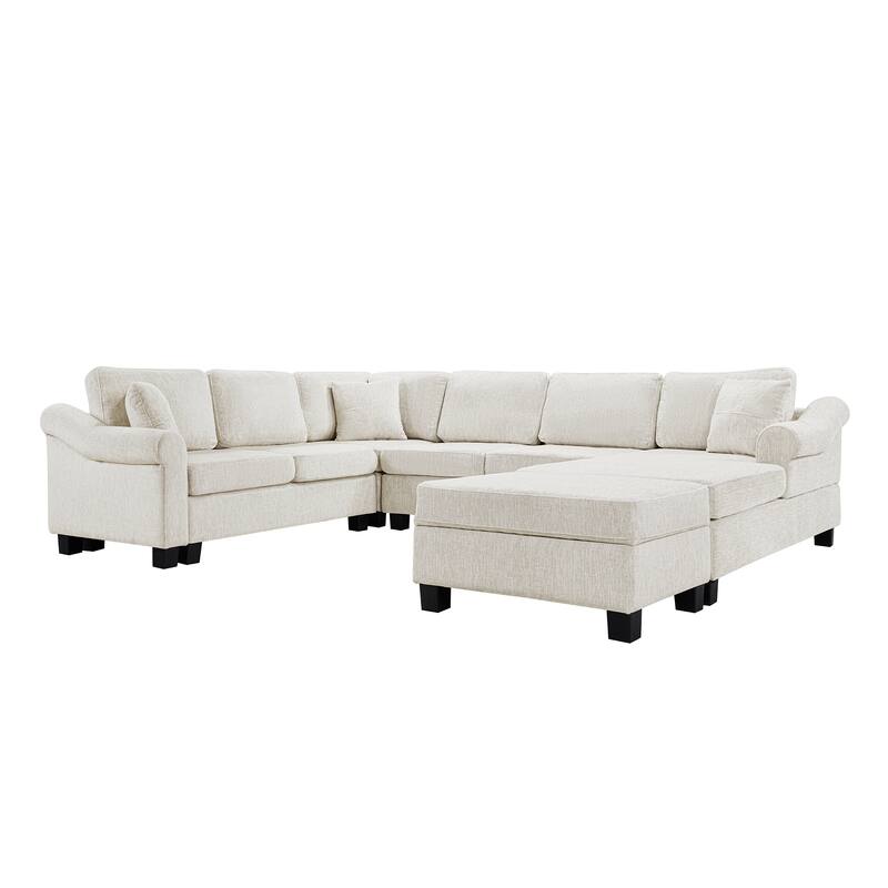 Sectional Sofa 111.8" U-shaped Sofa, Chenille Upholstered Sofa Couch with Movable Storage Ottoman for Living Room
