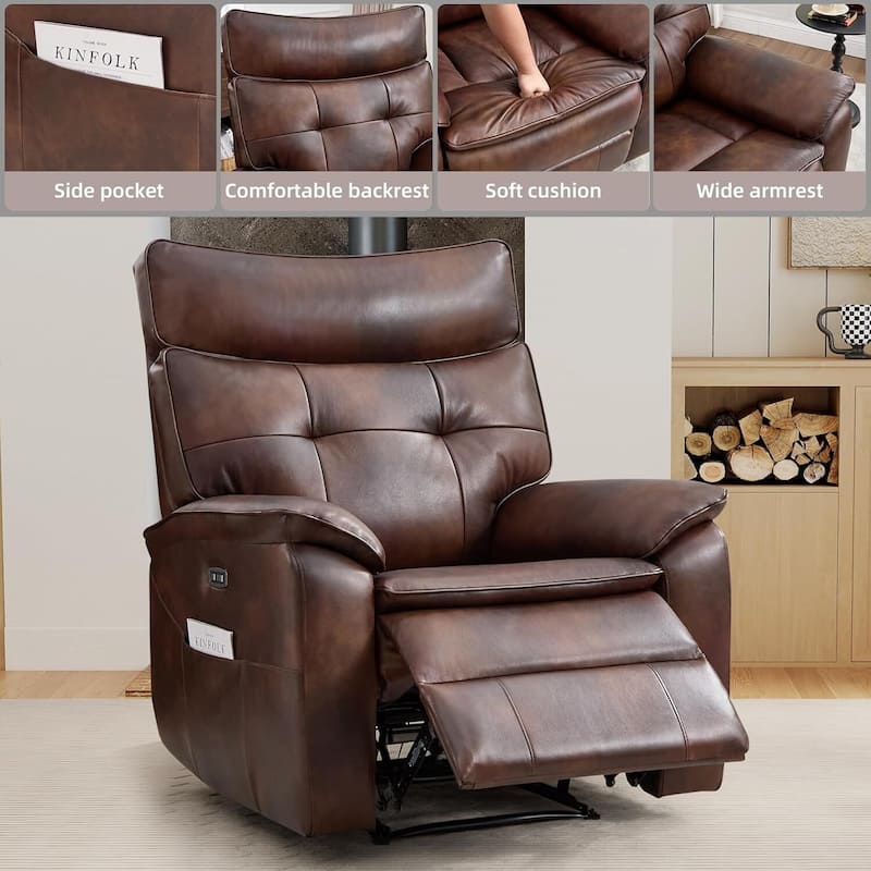 Genuine Leather Recliner Chair,Power Recliner Chair for Adults,Electric Single Reclining Sofa for Living Room
