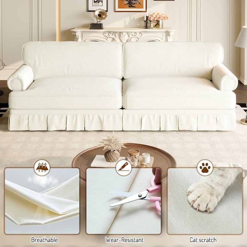 Homy Casa 3/4-Seater Chenille Cloud Sofa with Rolled Arms & Pleated Skirt, Extra Deep Seat, Multiple Colors