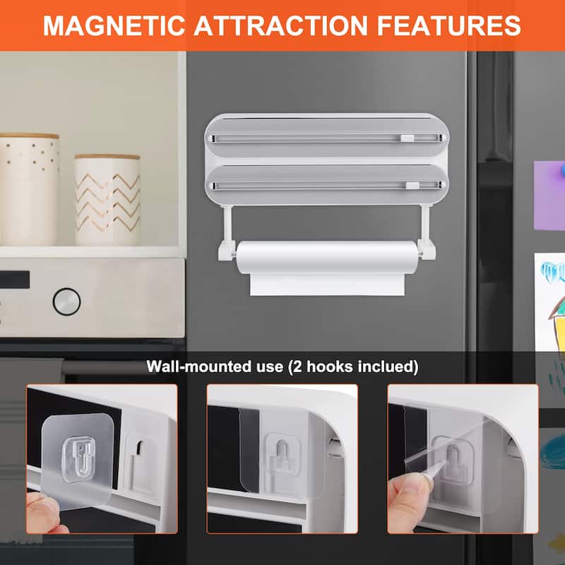 3 in 1 15"x5.3" Plastic Wrap Dispenser with Cutter and Magnetic Bottom, Gray