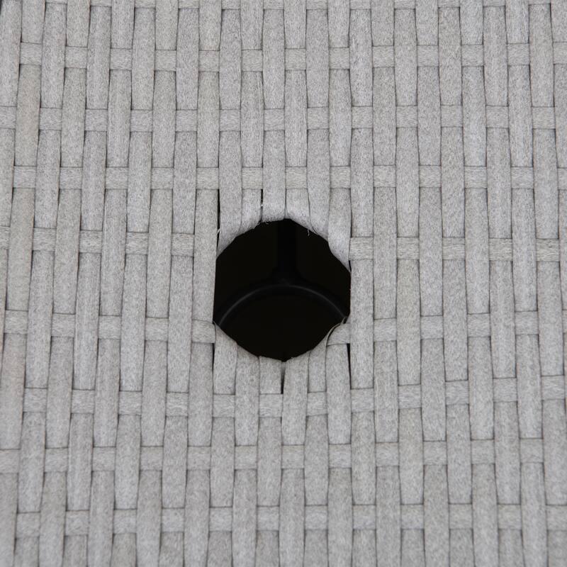 Sunjoy 16” Square Outdoor Wicker Side Table with Umbrella Hole, Combination Umbrella Stand Side