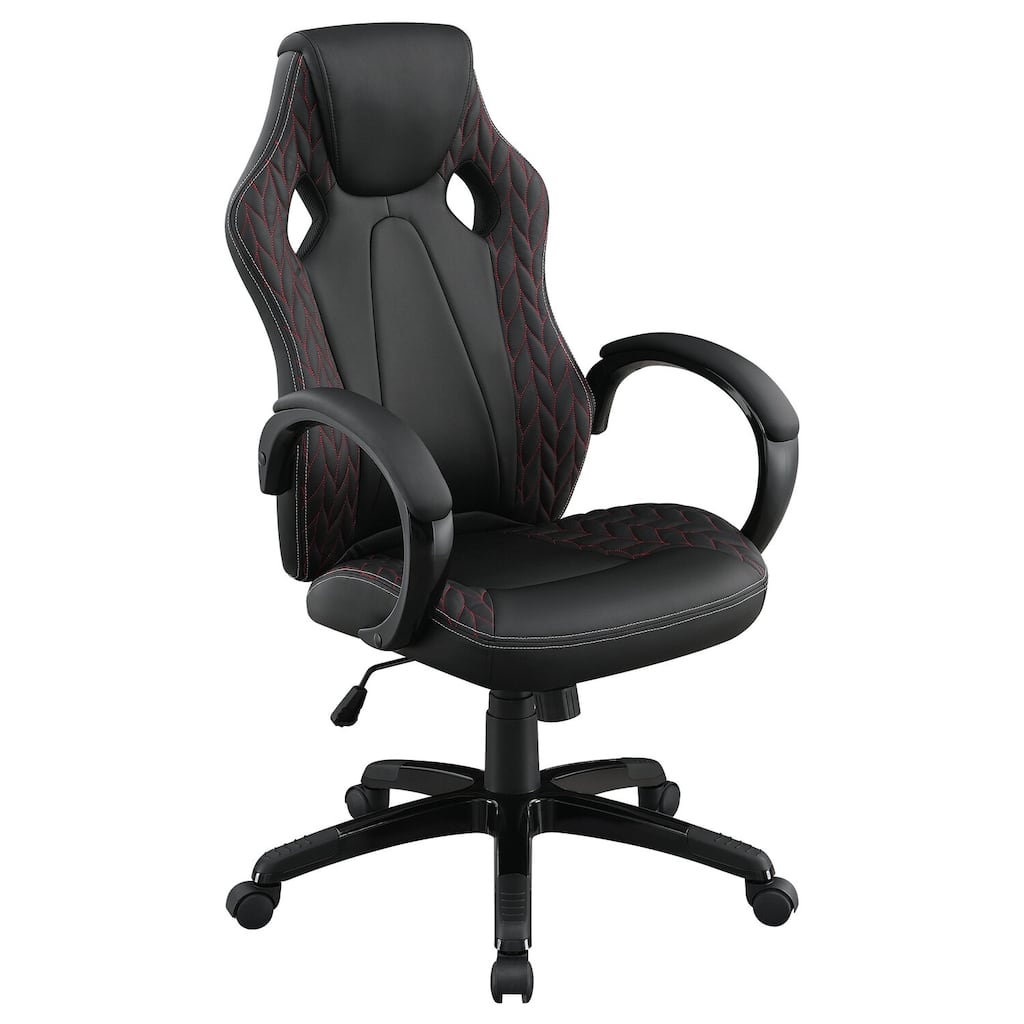 Adjustable Home Office Desk Chair in Black Leatherette with Padded Arms, Headrest and Rolling Wheels