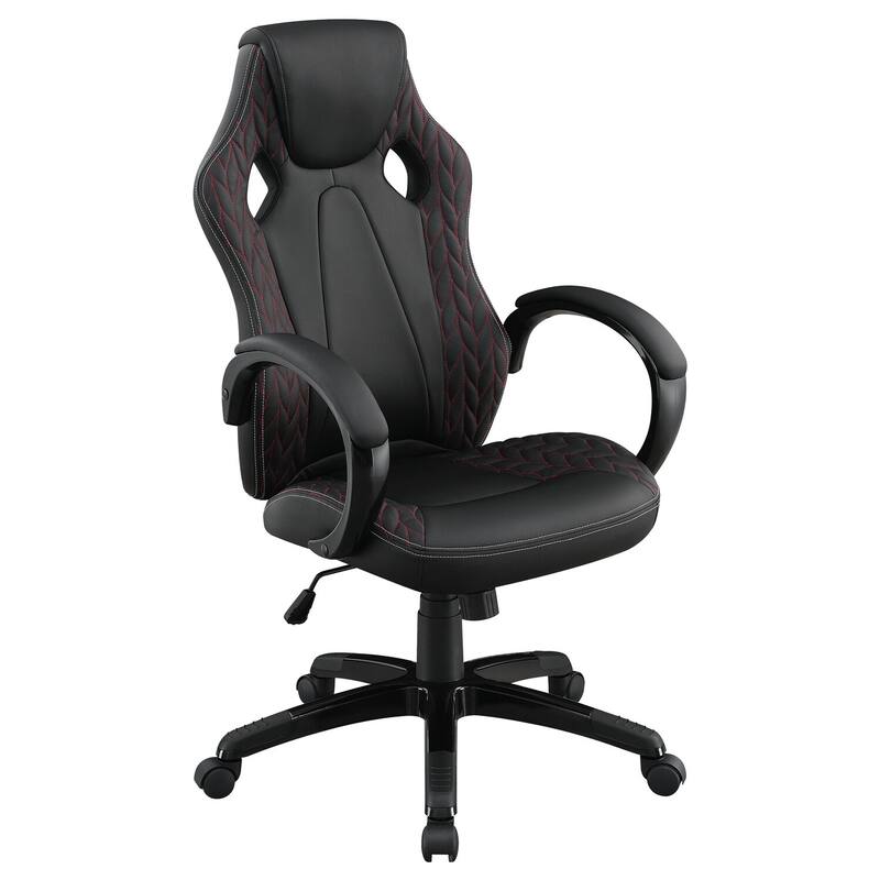Adjustable Home Office Desk Chair in Black Leatherette with Padded Arms, Headrest and Rolling Wheels