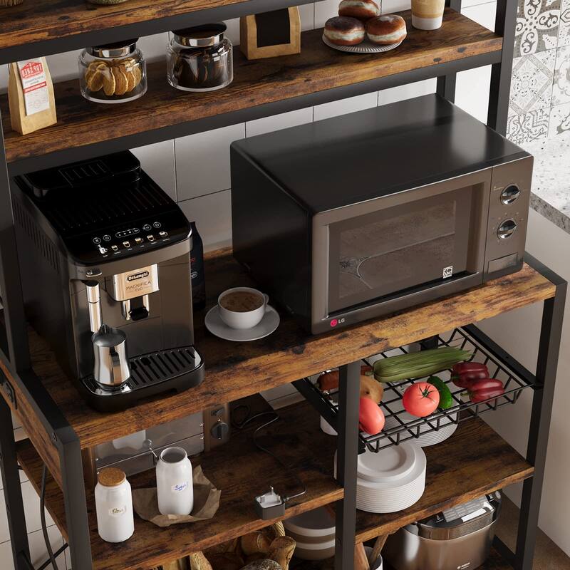 Industrial Bakers Rack with Power Outlet Microwave Oven Stand - 15.7"D x 35.4"W x 59.1"H