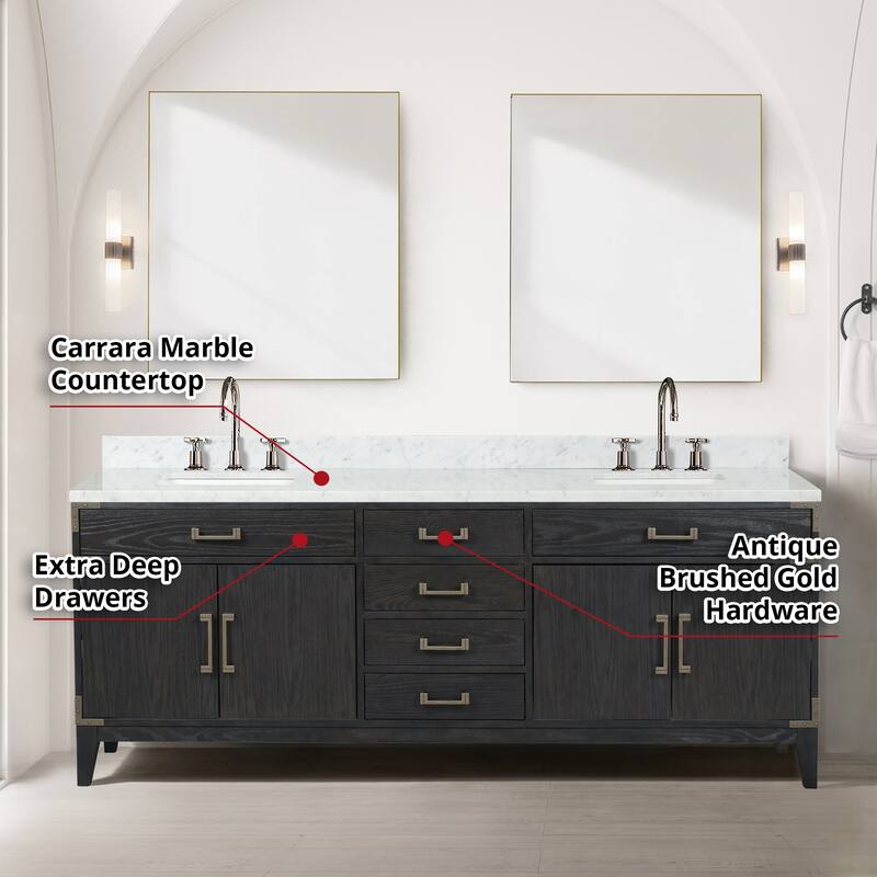 Lexora Laurel Bath Vanity, Carrara Marble Top, Faucet Set, and Mirror