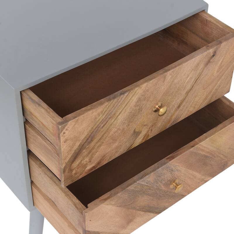 Handcrafted Mango Wood Cabinet with 2 Drawers, Boho and Mid-Century Style, Durable MDF Frame, 24" Tall