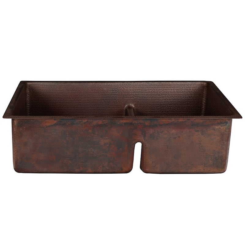 33-in Hammered Copper 60/40 Double Basin Kitchen Sink with Short 5-in Divider (K60DB33199-SD5)
