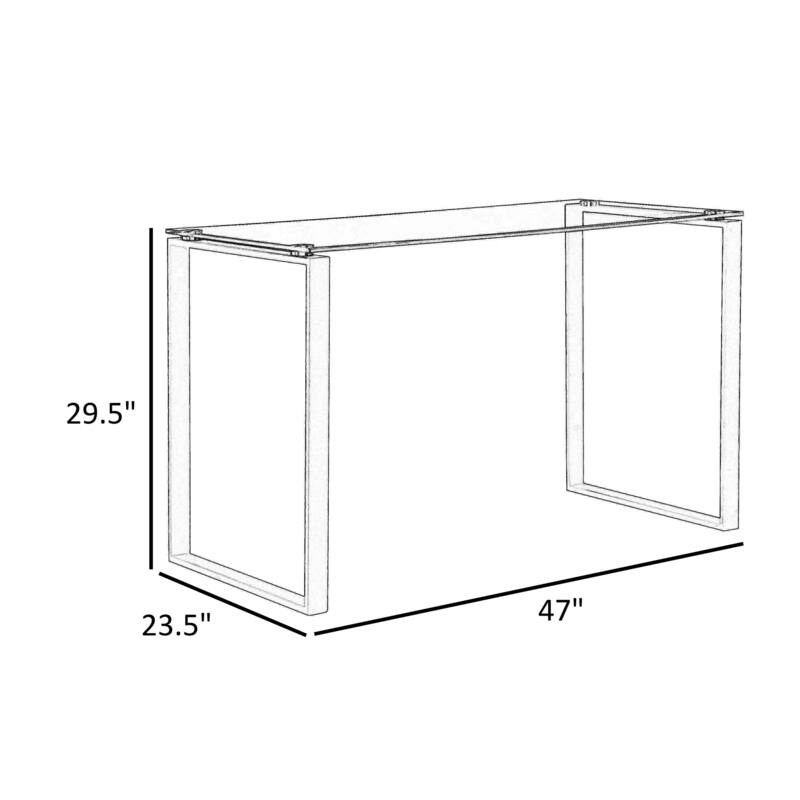 Elen 47 Inch Desk, Rectangular Tempered Glass, Black Powder Coated Metal