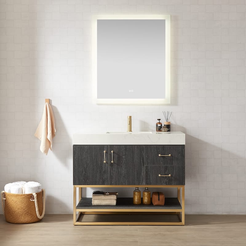 Alistair Bath Vanity with Grain White Stone Top without Mirror