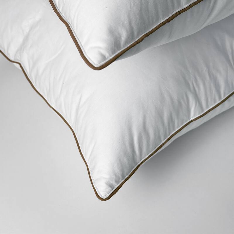 2 Pack Medium Goose Feather Down Bed Pillows with Soft Cotton Cover - White