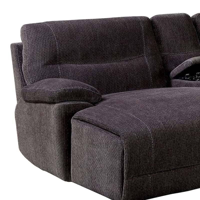 Fabric Upholstered Recliner Sectional Sofa with Chaise and Console, Gray