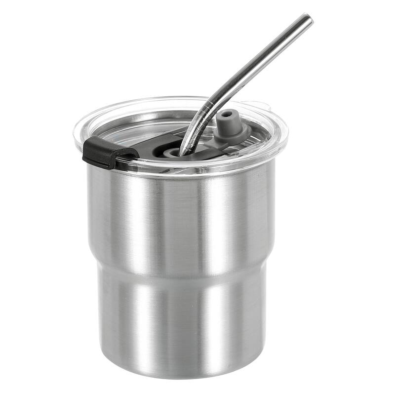 304 Stainless Steel Cups with Straws and Lids, 10oz Double Wall Water Glasses - Silver
