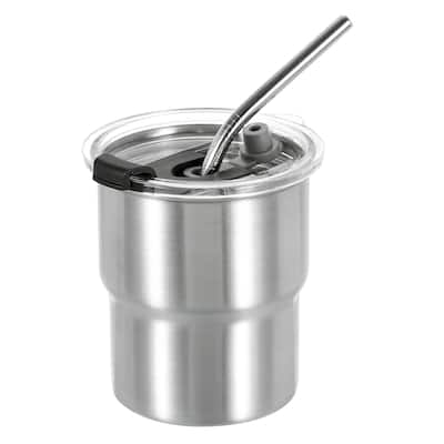 304 Stainless Steel Cups with Straws and Lids, 10oz Double Wall Water Glasses - Silver