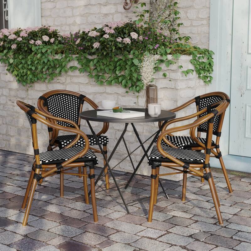 4 Pack All-Weather Commercial Paris Chairs with Bamboo Print Metal Frames - N/A