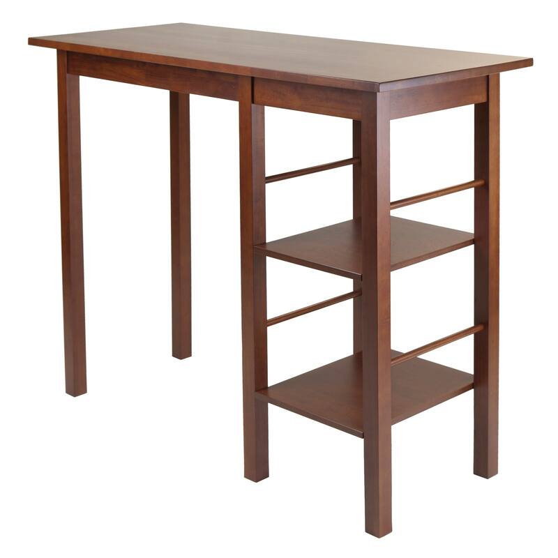 44.75" walnut brown wooden breakfast table with two side shelves