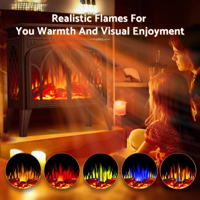 Freestanding Fireplace Heater with Realistic Flame,Portable Remote Control - 4.2"D x 9.24"W x 9.55"H