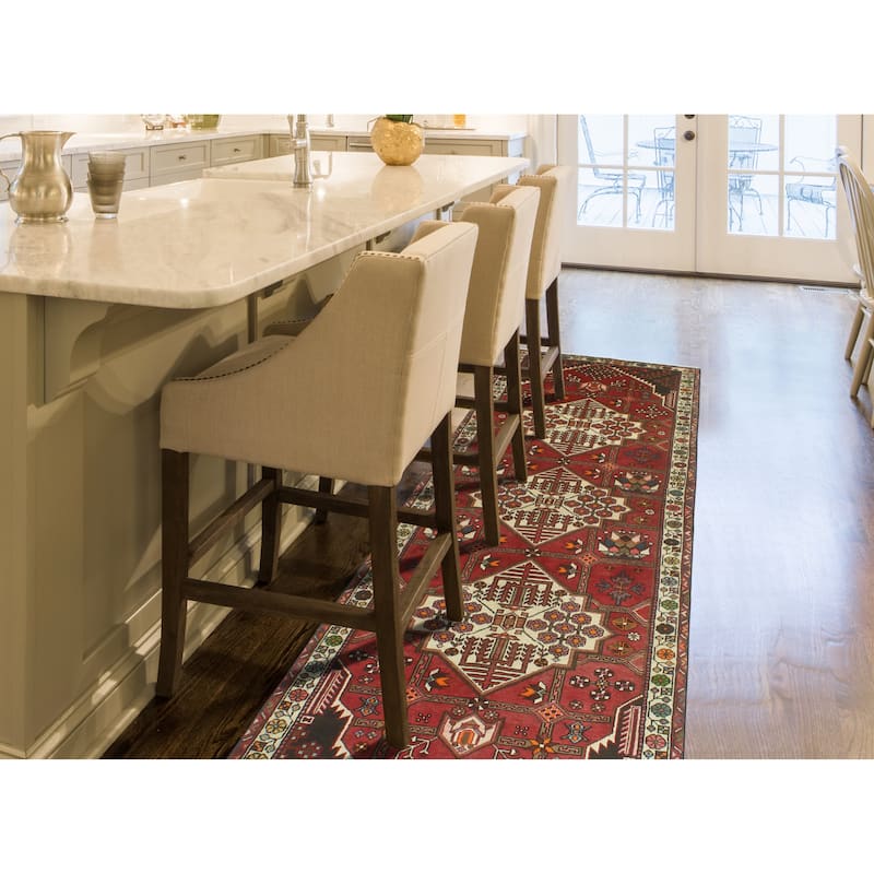 Fine Vintage Distressed Masud Red/Ivory Runner - 3'10" x 10'7"