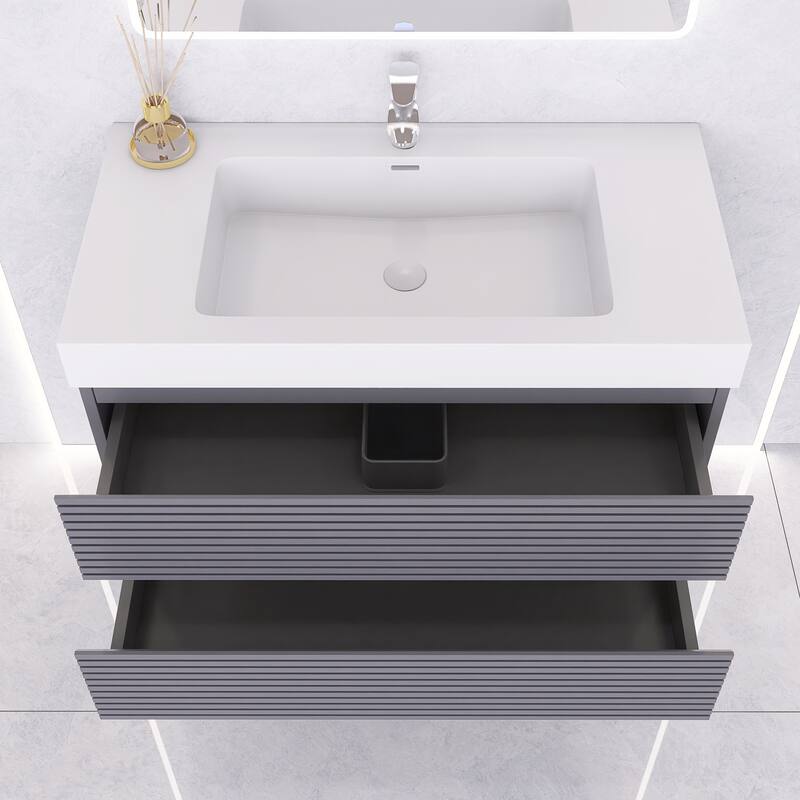 Wall-Mounted Bathroom Vanity in Gray with Undermount Sink without Faucet