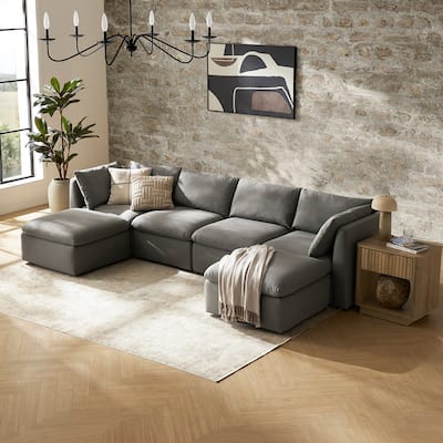 Mopio Macy Modular Sectional Sofa, Modern Couches with Ottoman Chaise Grey