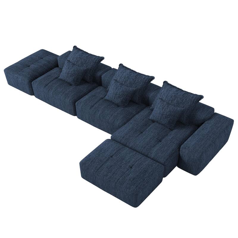 Modern Oversized Modular Sectional Sofa, Sparkling Chenille, 6 PCS DIY, No Assembly, Blue
