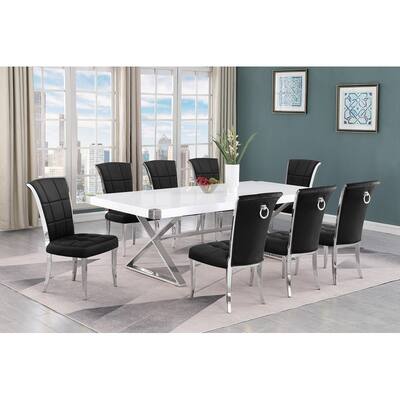 Best Quality Furniture D442/3-SC320-7 Dining Set with 94" White Lacquer Wood Top