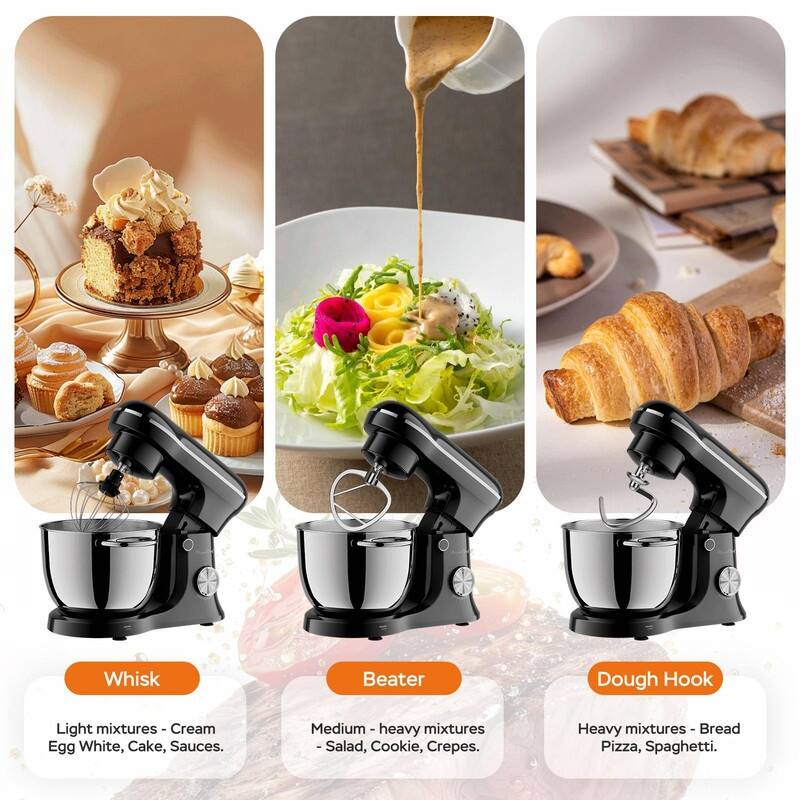 Plum Chef 5L Electric Food Mixer, 10-Speed Portable Kitchen Mixer with Egg Whisk, Dough Hook, Flat Beater & Dishwasher