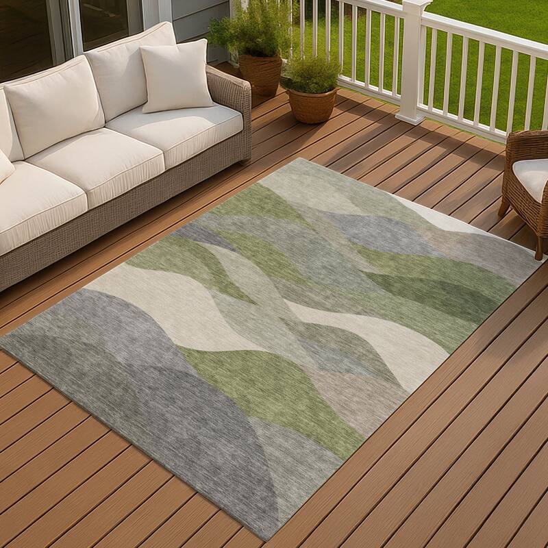 Machine Washable Indoor/ Outdoor Modern Horizon Chantille Rug - Green - 2'6" x 3'10"