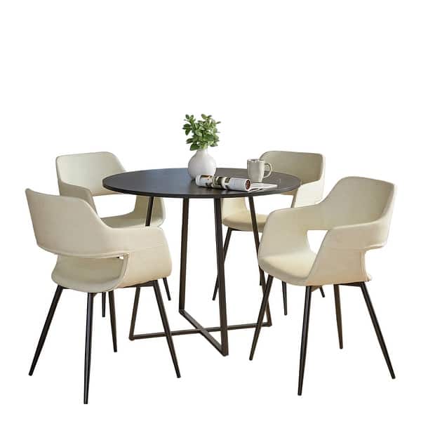 slide 2 of 4, Porch & Den Pugo-Vallen Black 5-Piece Dining Set Cream Faux Leather
