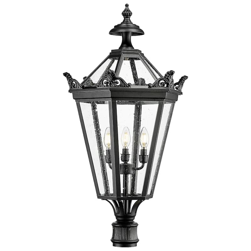 33 Inch Outdoor Large Post Lantern Light - Black
