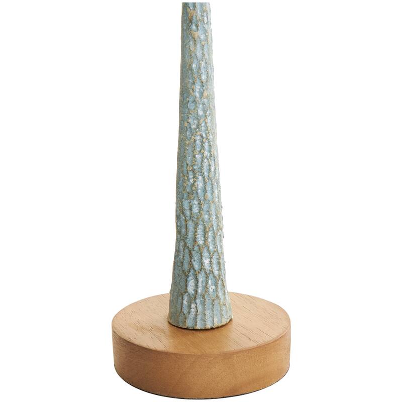 Cream or Light Blue Metal Textured Tapered Candle Holder with Brown Wood Bases (Set of 2)