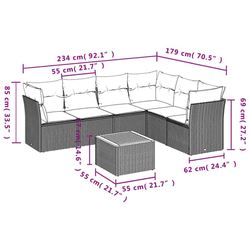 vidaXL 7 Piece Patio Sofa Set with Cushions Black Poly Rattan