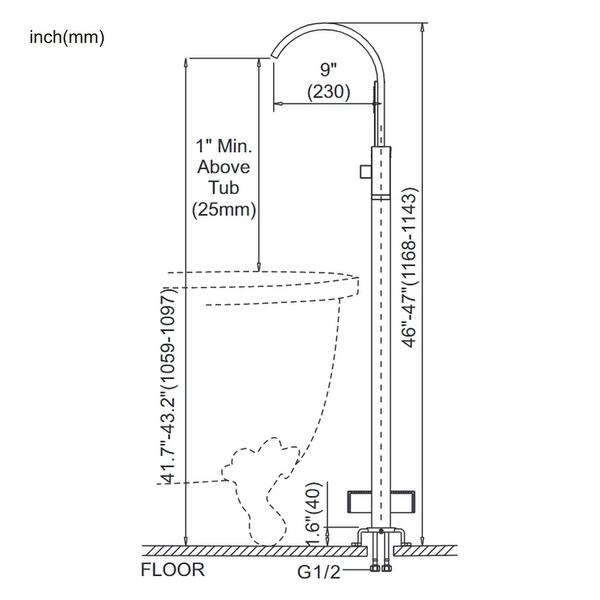 dimension image slide 1 of 3, WOWOW Single-Handle Waterfall Freestanding Tub Faucet with Handshower