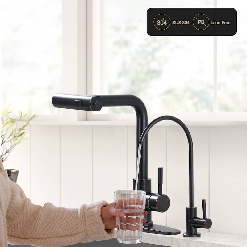 WOWOW Modern-Style Three-Function Pull-Down Kitchen Faucet with Filter Faucet