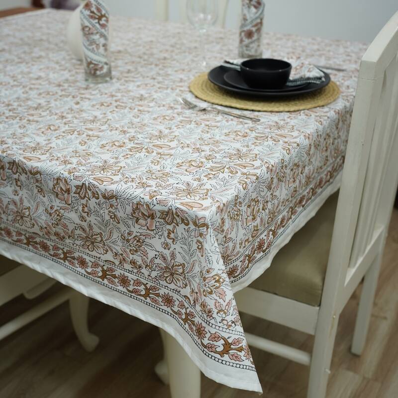 Fabdivine Handmade Block Print Cotton Table Cover Farmhouse Dining Kitchen Decor Gift
