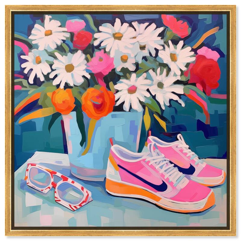 Whimsical Sneakers Flower Vase Canvas by Art Remedy - Gold - 40" x 40"