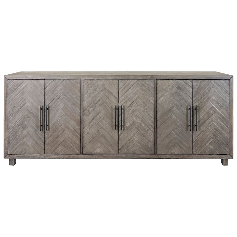 90" Six Door TV Console, Entertainment Stand, Wood Accent Cabinet, Fully Assembled, Gray - 90"W x 32"H x 16"D
