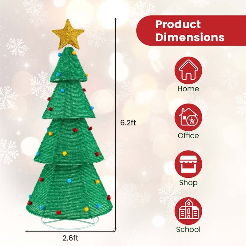 Costway 6.2 FT Collapsible Christmas Tree with 200 Built-in LED - as pic shows - See Details