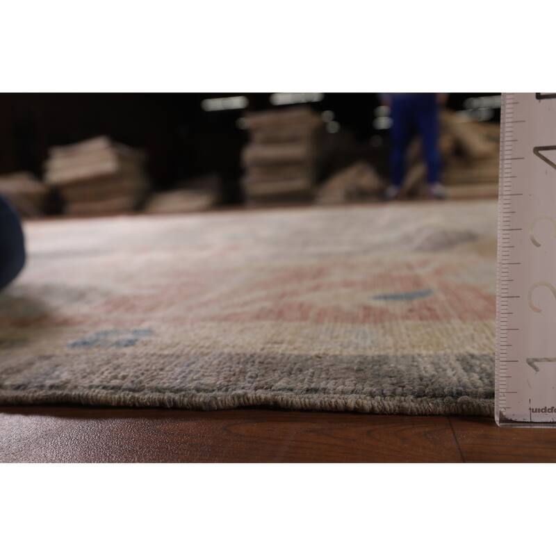 Vegetable Dye Oushak Turkish Area Rug Hand-Knotted Grey Wool Carpet - 9'2" x 11'0"
