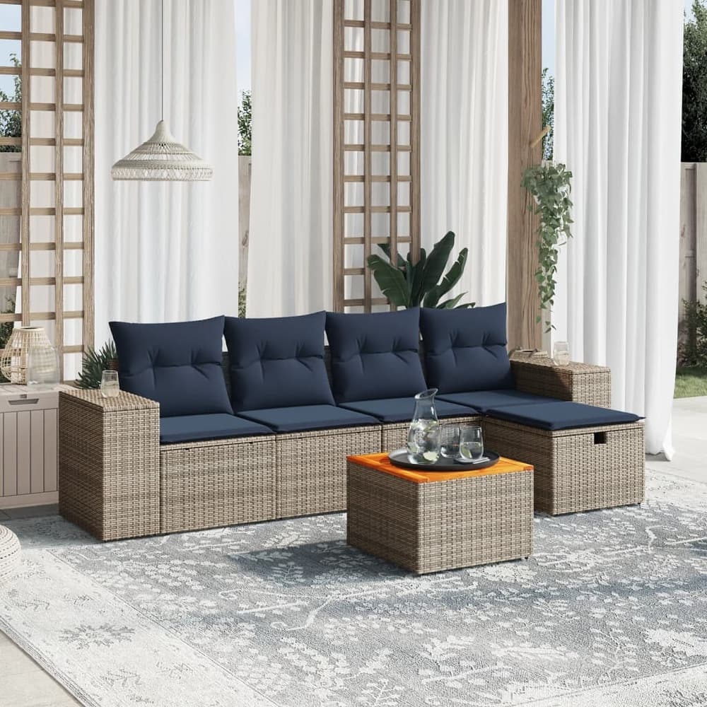 vidaXL Patio Sofa Set with Cushions Outdoor Furniture 6 Piece Poly Rattan - 21.7" x 24.4" x 27.2"