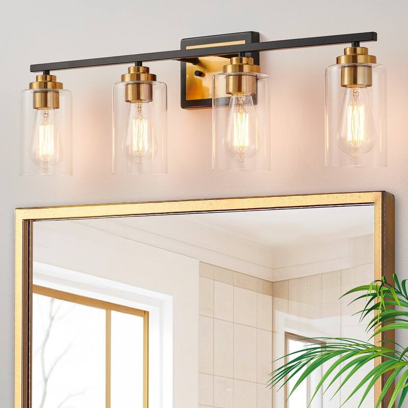 KAWOTI Rive 4-Light Dimmable Bathroom Vanity Light Antique Brass - Black & Brass