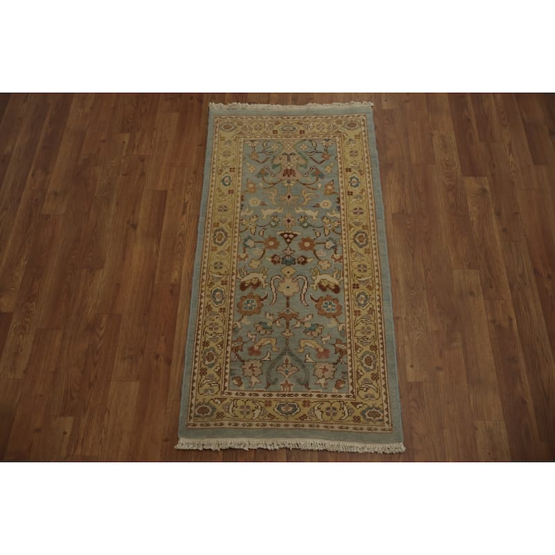Hand Knotted Oriental 100% Wool Carpet Traditional All-Over Navy Blue & Blues Ziegler Area Rug - 3' 9'' X 2' 0''