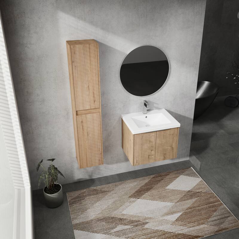24" Floating Bathroom Vanity with Resin Sink, Side Cabinets, Soft-Close Doors, and Luxury Metal Handles