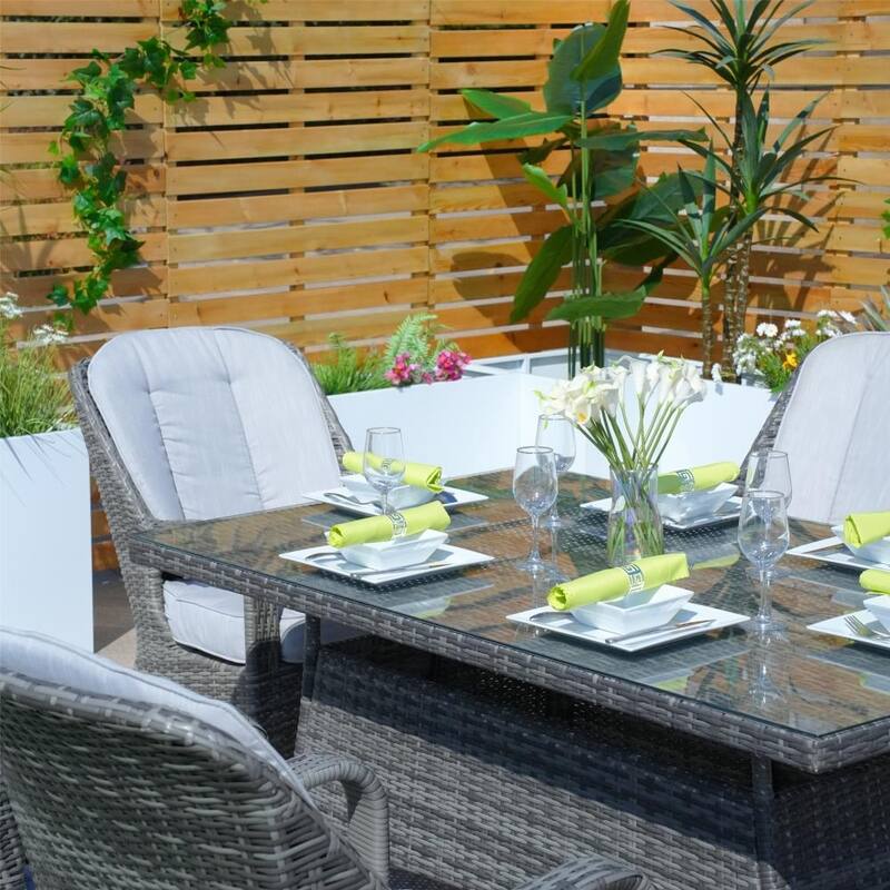Modern 7-piece Outdoor Rectangular Wicker Aluminum Dining Set with 6 Chairs
