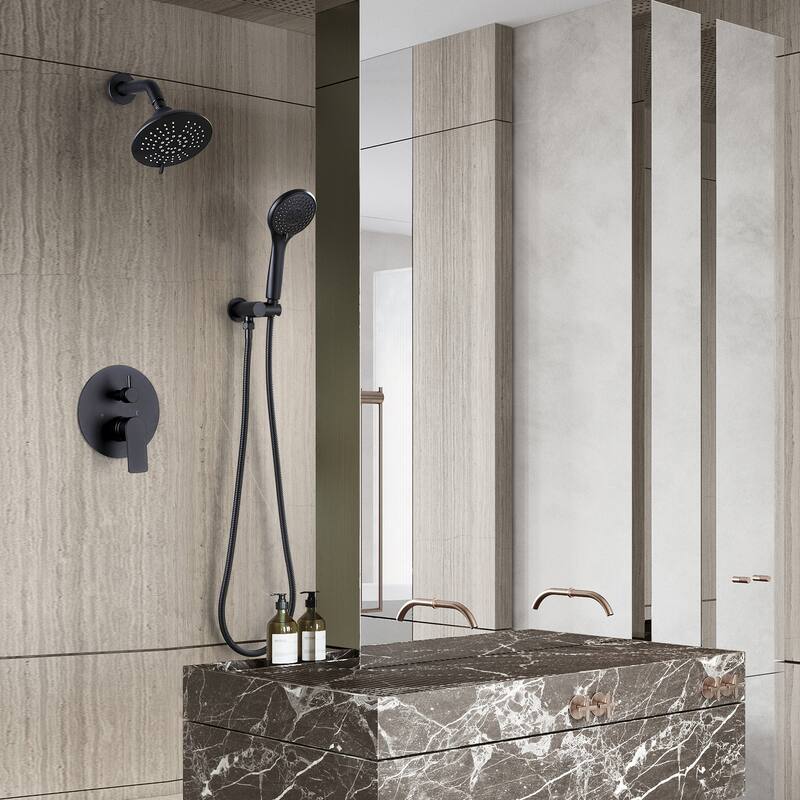 Solid Brass Pressure Balanced Bathroom Shower Faucet Set with 5-Function Rain Shower Head